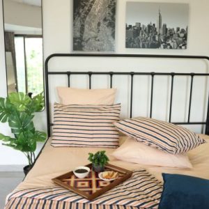Housse de couette & Taies Réversible – Imprimé /  Uni Percale  de  coton   Urban Indigo