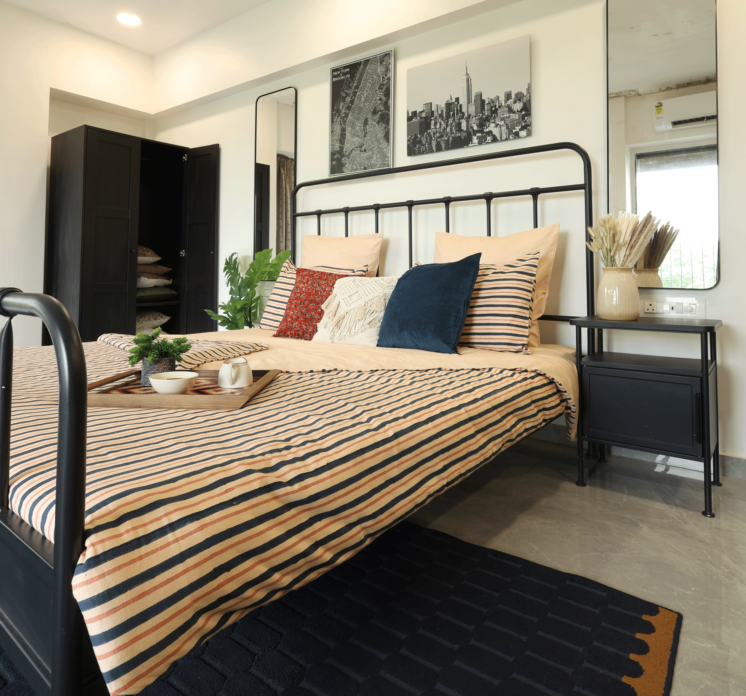 Housse de couette & Taies Réversible - Imprimé / Uni Percale de coton Urban Indigo - Image 5